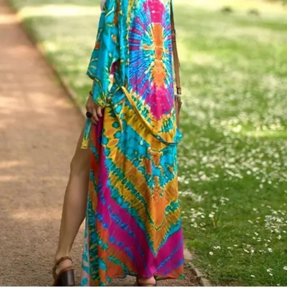 Tie Dye pattern Festival Beach Kimono Cover Up - Picture 3 of 4